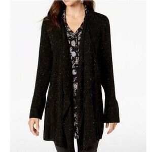 Style & Co Bell-Sleeved Draped Cardigan Deep Black M